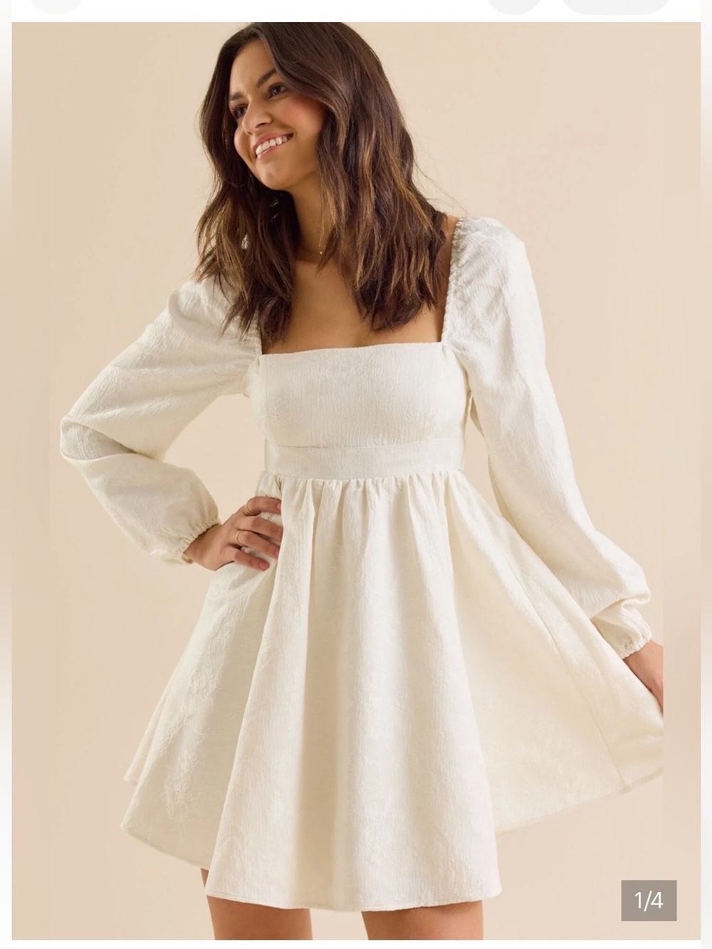 Altar'd State Eileen  Square-Neck Long Sleeve Mini Dress  in Tofu